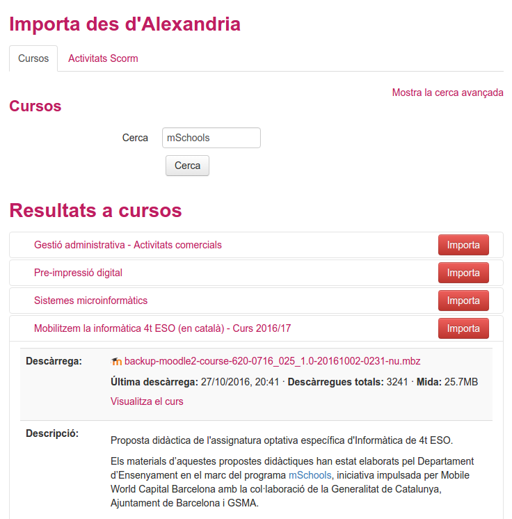 Eina d'importació des d'Alexandria a Àgora